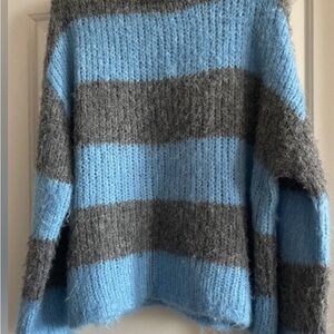 Topshop Blue and Gray Striped Sweater